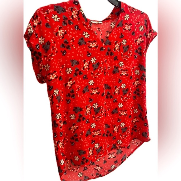 Pleione blouse size S red floral cap sleeve - Picture 2 of 6